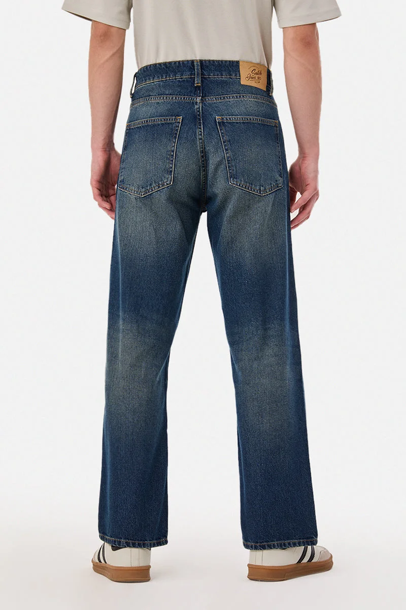 SNITCH Blue Straight Fit Washed Jeans for Men | Best Price UAE
